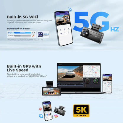 AZDOME M580 5K Dash Cam with GPS & WiFi - كاميرا سيارة أزدوم أمامية وخلفية بدقة 5K