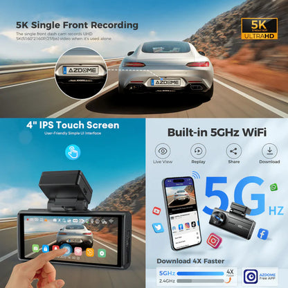 AZDOME M580 5K Dash Cam with GPS & WiFi - كاميرا سيارة أزدوم أمامية وخلفية بدقة 5K