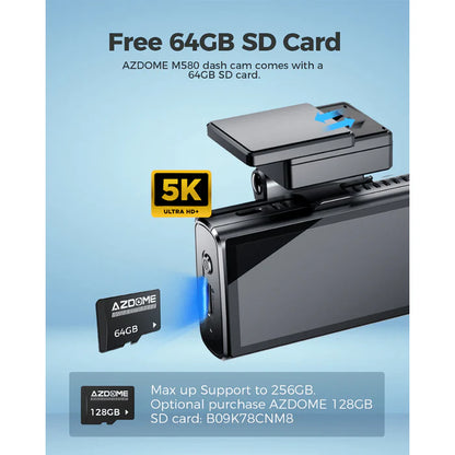 AZDOME M580 5K Dash Cam with GPS & WiFi - كاميرا سيارة أزدوم أمامية وخلفية بدقة 5K