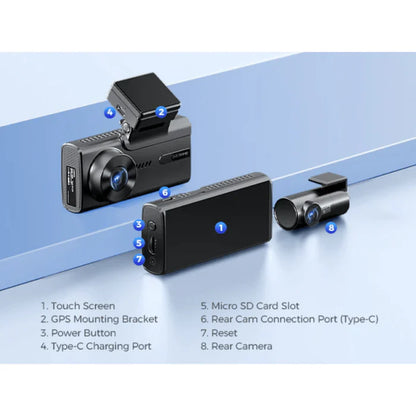 AZDOME M580 5K Dash Cam with GPS & WiFi - كاميرا سيارة أزدوم أمامية وخلفية بدقة 5K