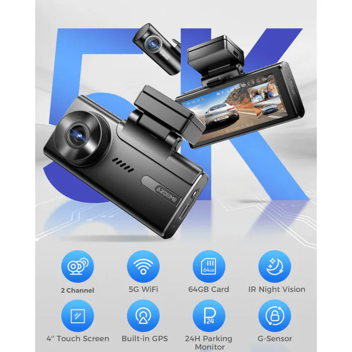 AZDOME M580 5K Dash Cam with GPS & WiFi - كاميرا سيارة أزدوم أمامية وخلفية بدقة 5K