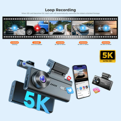 AZDOME M580 5K Dash Cam with GPS & WiFi - كاميرا سيارة أزدوم أمامية وخلفية بدقة 5K