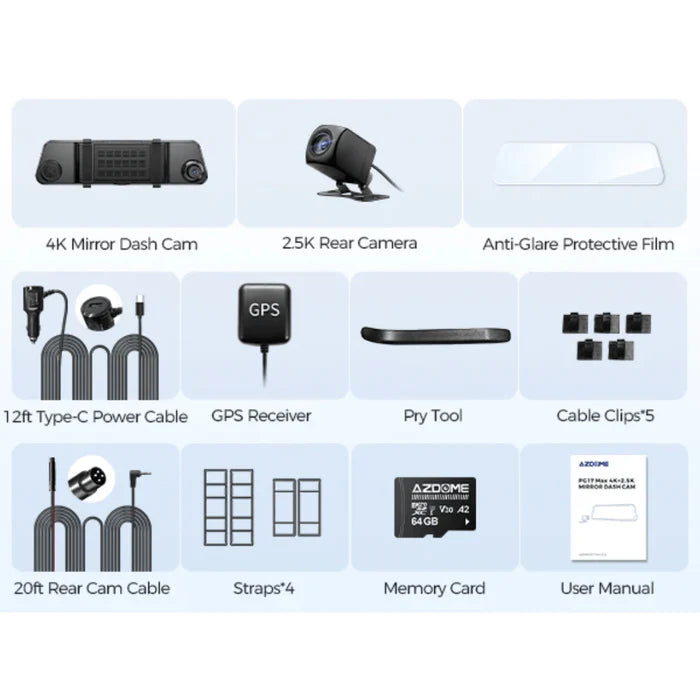 Azdome 4K+2.5K DashCam Mirror PG17 MAX – مرآة داش كام ذكية