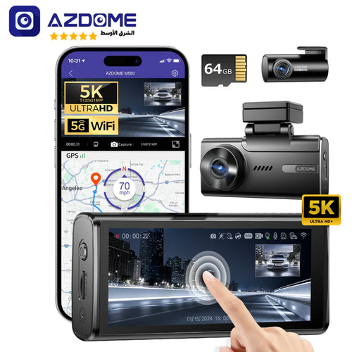 AZDOME M580 5K Dash Cam with GPS & WiFi - كاميرا سيارة أزدوم أمامية وخلفية بدقة 5K