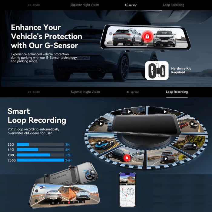 Azdome 4K+2.5K DashCam Mirror PG17 MAX – مرآة داش كام ذكية